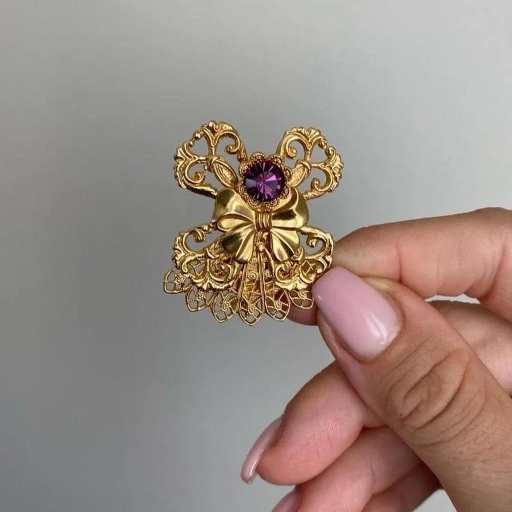 Vintage 2000 Jane Davis Gold AOL Angel of Love Birthstone Brooch Pin